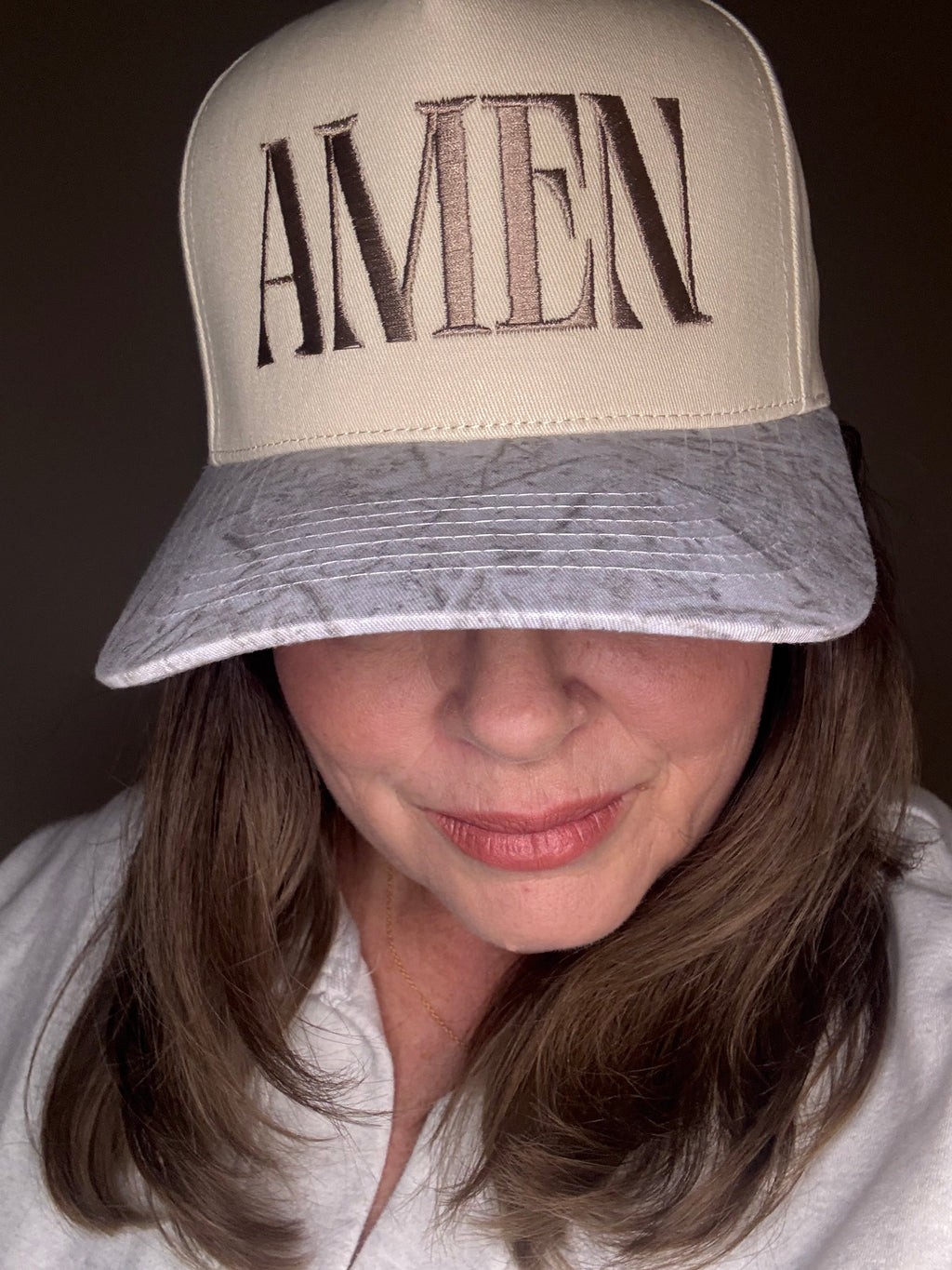Amen Beige White Camo Embroidered Trucker hat