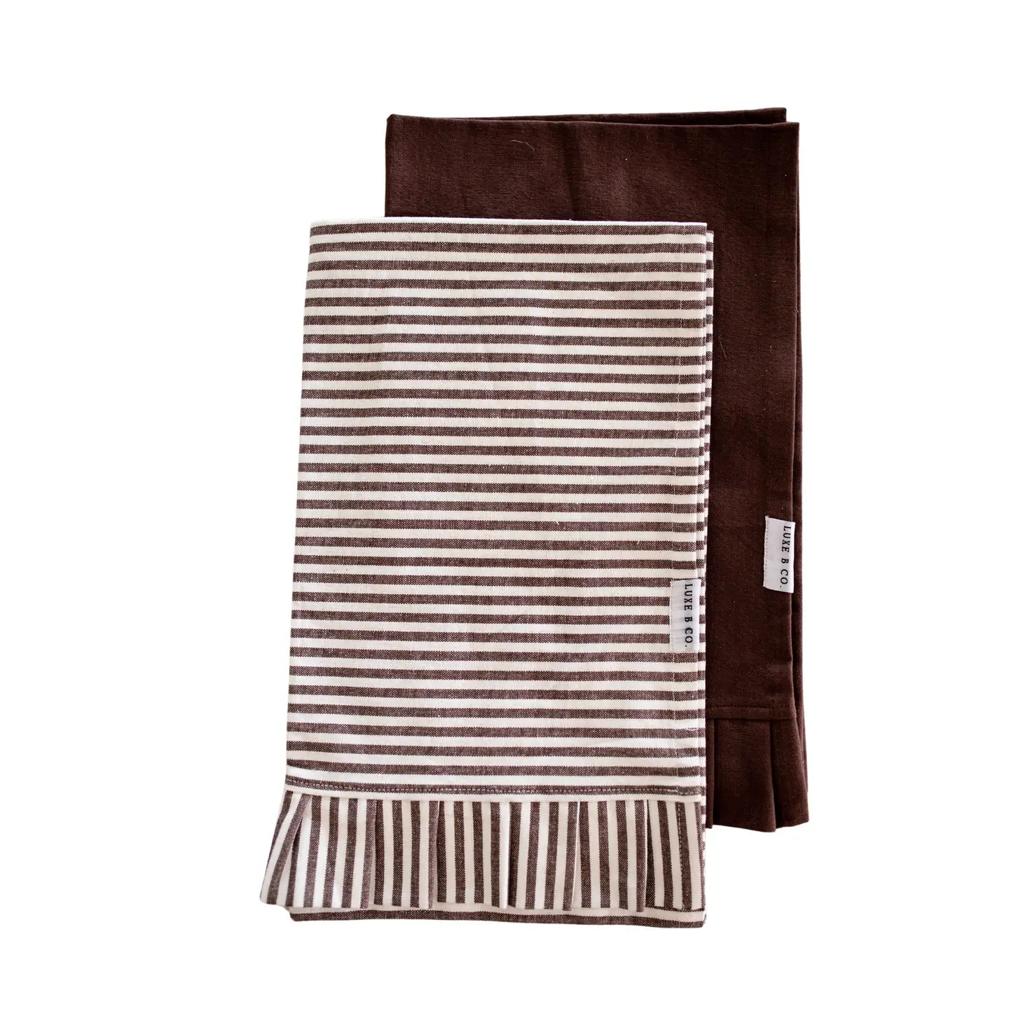 Brown & White Stripes Ruffle Kitchen Dish Towel (set of 2)