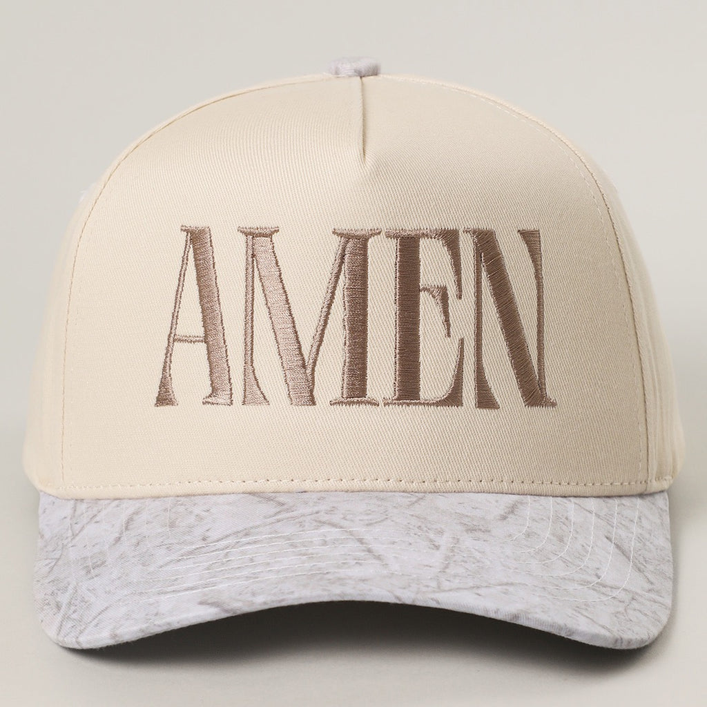 Amen Beige White Camo Embroidered Trucker hat
